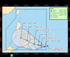 2021년 1호 태풍 두쥐안 예상되는 필리핀 남동쪽 먼 해상 열대저압부 Auring 생성